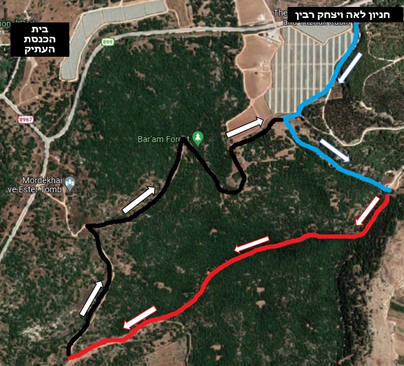 מסלול ביער ברעם – נחל דישון ונחל צבעון חניון לאה ויצחק רבין - מפת המסלול